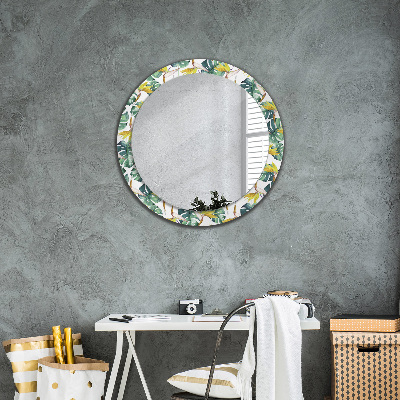 Miroir rond avec décoration Feuilles tropicales