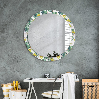 Miroir rond avec décoration Feuilles tropicales