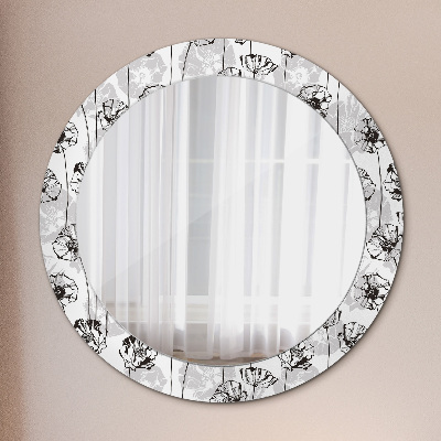 Miroir rond cadre imprimé Fleurs coquelicots