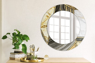Miroir rond cadre imprimé Marbre agate et or
