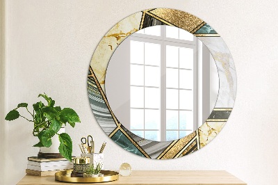 Miroir rond cadre imprimé Marbre agate et or