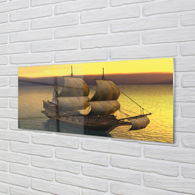Tableaux sur verre acrylique Mer navire ciel jaune