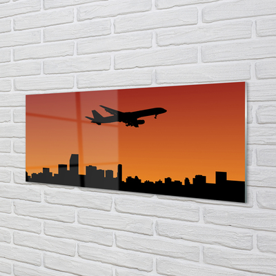 Tableaux sur verre acrylique Avion ciel et le coucher du soleil