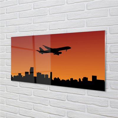 Tableaux sur verre acrylique Avion ciel et le coucher du soleil