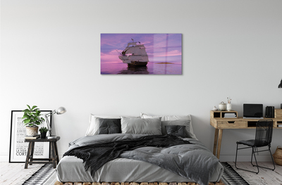 Tableaux sur verre acrylique Mer navire ciel violet