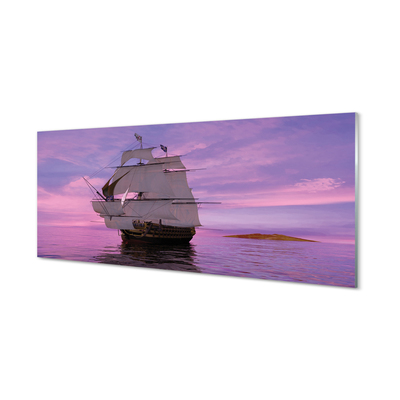 Tableaux sur verre acrylique Mer navire ciel violet