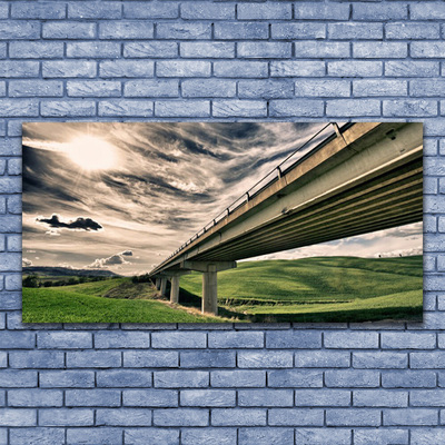 Tableaux sur toile Autoroute pont vallée architecture vert sépia bleu