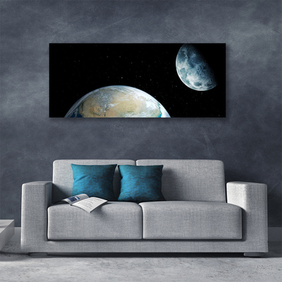 Tableaux sur toile Lune terre univers univers noir bleu gris