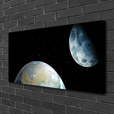 Tableaux sur toile Lune terre univers univers noir bleu gris