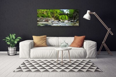 Photo sur toile Forêt pierres pont lac paysage brun vert gris