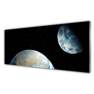 Image sur verre Tableau Lune terre univers univers noir bleu gris