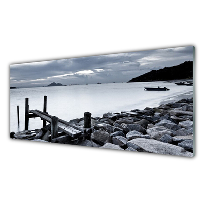 Image sur verre Tableau Pierres de plage sur la mer paysage gris