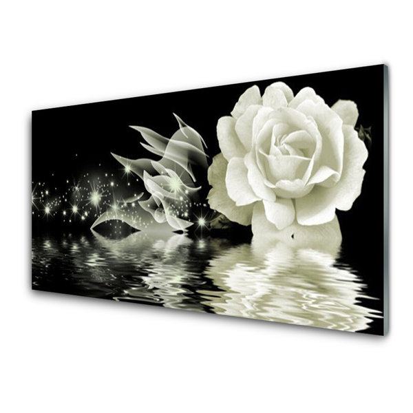 Image sur verre Tableau Rose floral blanc noir