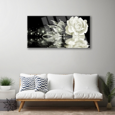 Image sur verre Tableau Rose floral blanc noir