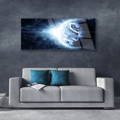 Tableaux sur verre Globe univers noir bleu blanc