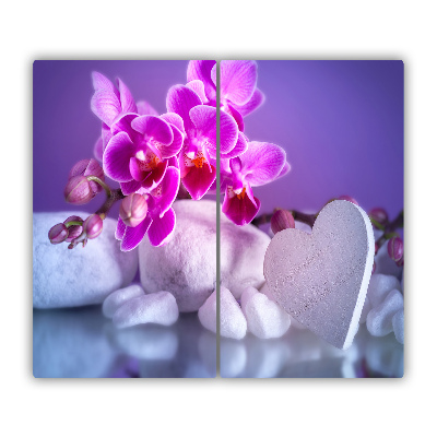 Protège plaque de cuisson Orchidée et coeur