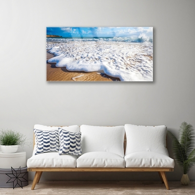 Tableaux sur verre acrylique Plage falaise mer sable nature bleu brun