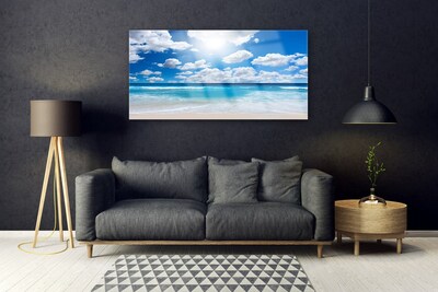 Tableaux sur verre acrylique Mer du nord plage nuages paysage bleu blanc