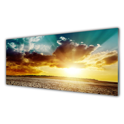Tableaux sur verre acrylique Soleil nuages désert paysage bleu gris jaune orange