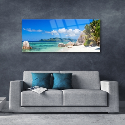 Tableaux sur verre acrylique Mer plage paysage bleu blanc vert brun