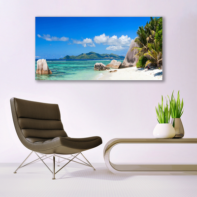 Tableaux sur verre acrylique Mer plage paysage bleu blanc vert brun
