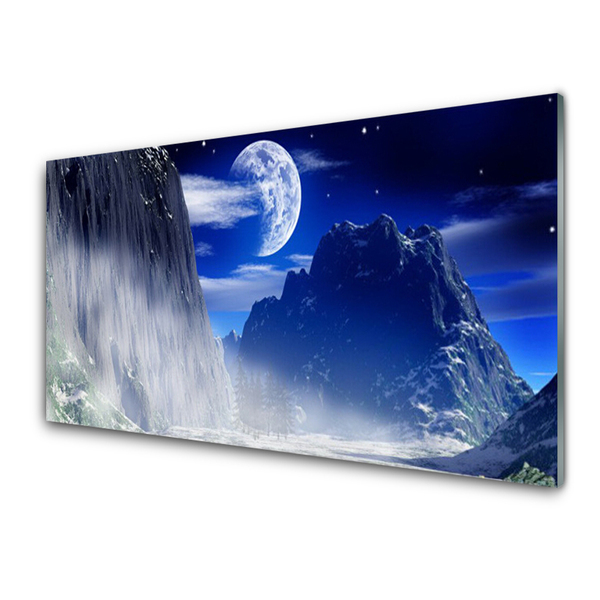 Tableaux sur verre acrylique Montagnes nuit paysage bleu gris