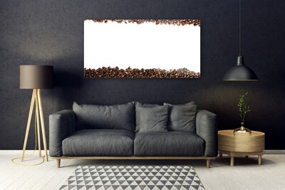 Image sur verre acrylique Café en grains cuisine brun blanc