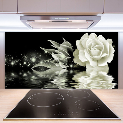 Crédence de cuisine en verre Rose floral blanc noir