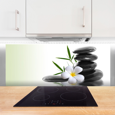 Crédence de cuisine en verre Fleurs pierres art blanc noir