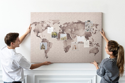 Tableau en liège Carte du monde aquarelle