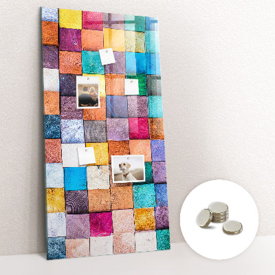 Tableau magnétique décoration murale Cubes de bois colorés